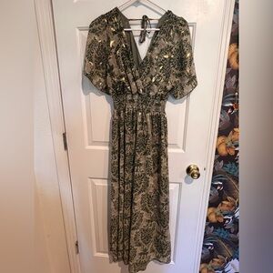 Elegant Green Floral Maxi Dress